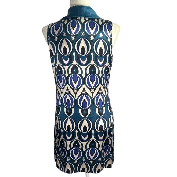 Ted Baker London Women's Teal Blue Patterned Silk Cowl Neck Dress Size 2 - Picture 7 of 12